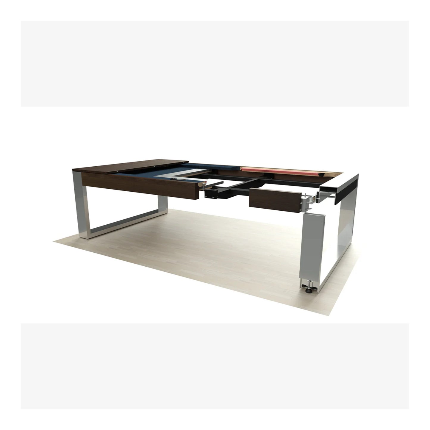 Close-up of a bed frame with a mattress on a white background