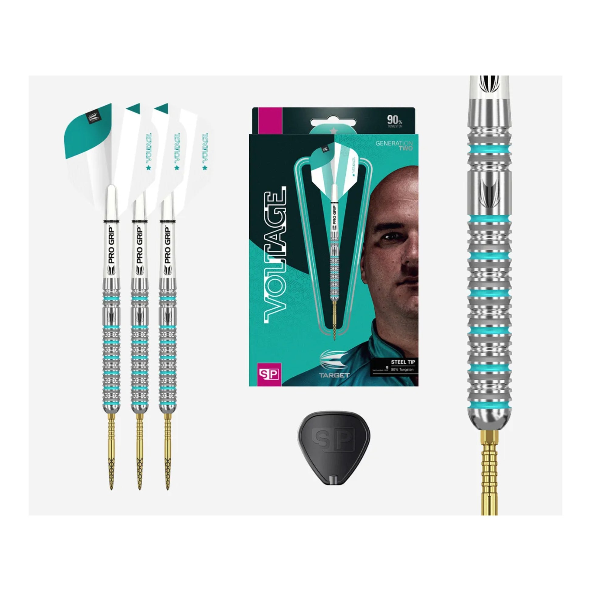 Target Rob Cross Gen 2 SP darts packaging showing 90 percent tungsten barrels and teal flights