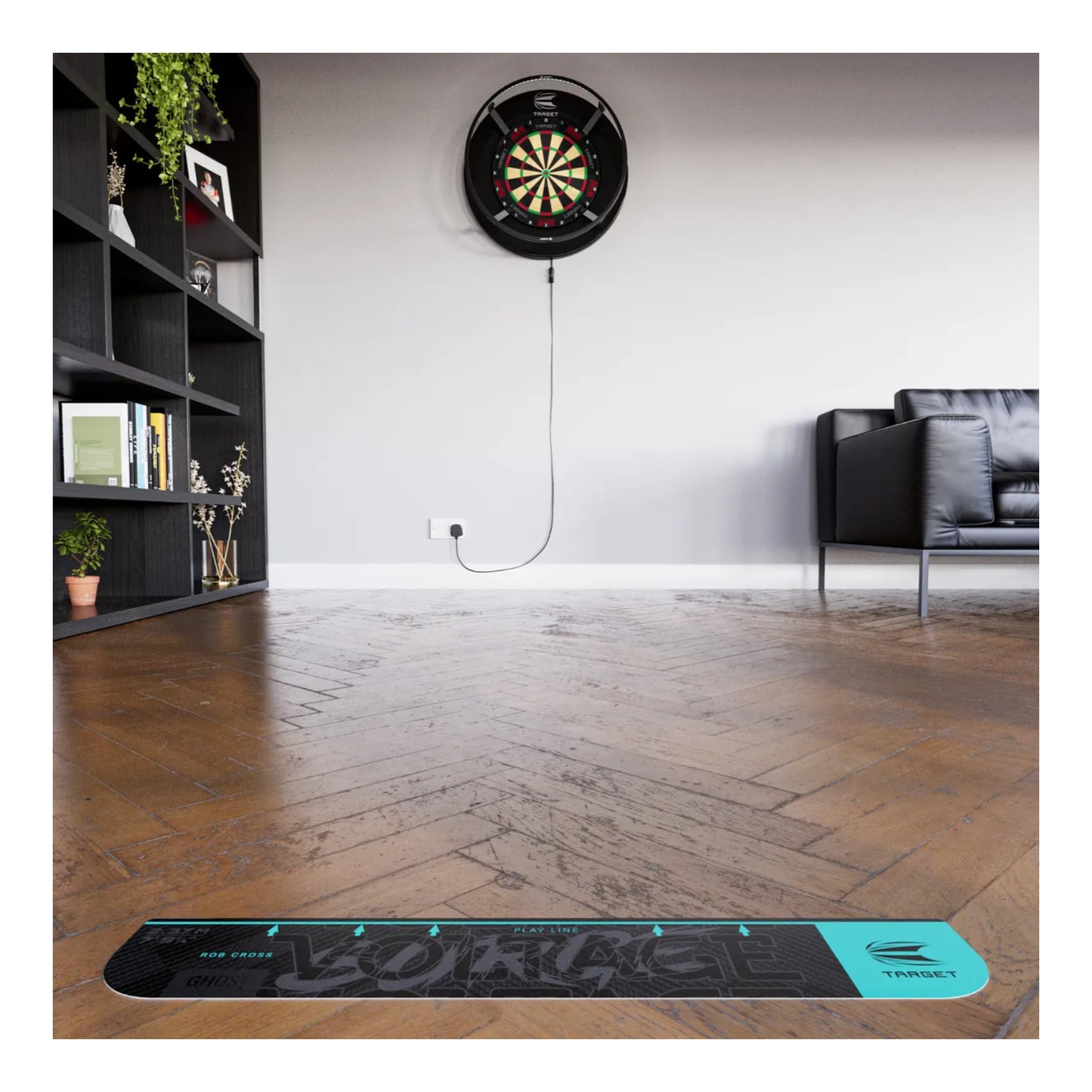 Lifestyle shot of Rob Cross throw line in modern game room