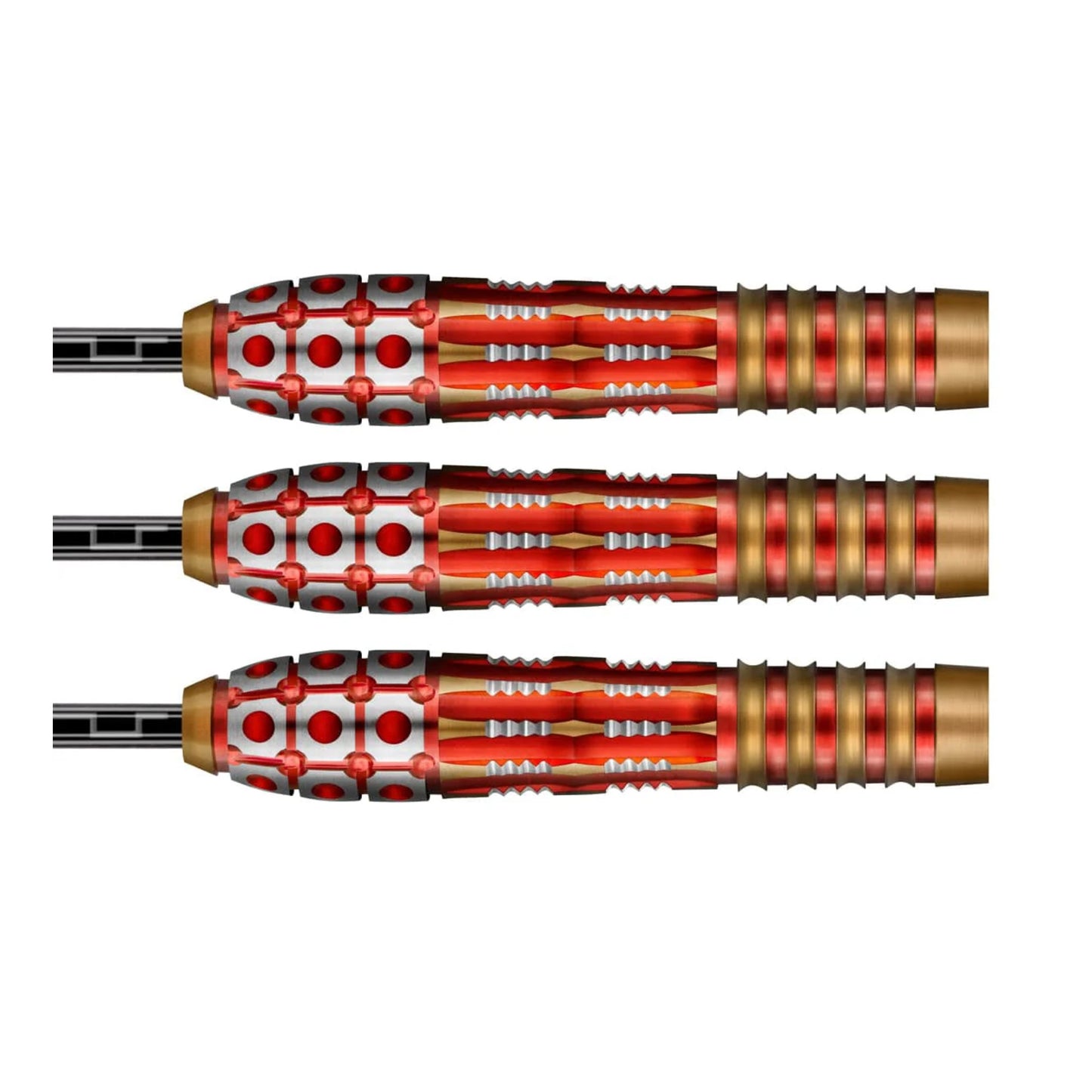 Close up of 90% tungsten Centurion dart barrel showing Testudo and Galea grips