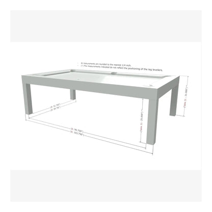 Technical dimensions and specifications for the Canada Billiard Storm pool table.