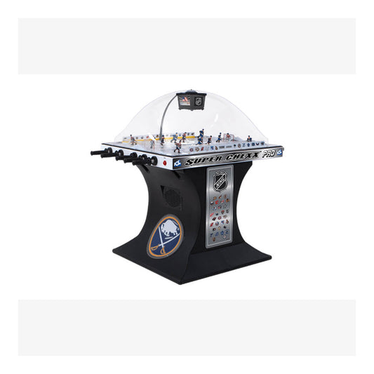 The Super Chexx Pro NHL Licensed Dome Hockey in black, viewed from the front, showcasing the Jumbotron, indestructible lexan dome, and arcade-quality cabinet.