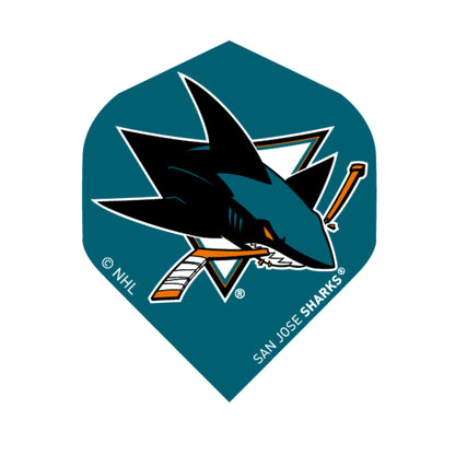 San Jose Sharks logo on a teal dart shape with NHL branding