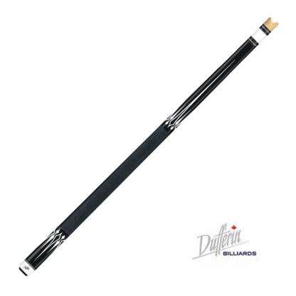 view of the Dufferin 300 Midnight Series Model 322 pool cue featuring a high-gloss black finish with sharp white points