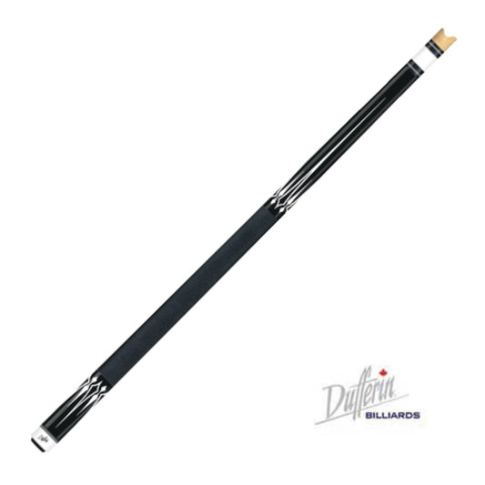 view of the Dufferin 300 Midnight Series Model 322 pool cue featuring a high-gloss black finish with sharp white points