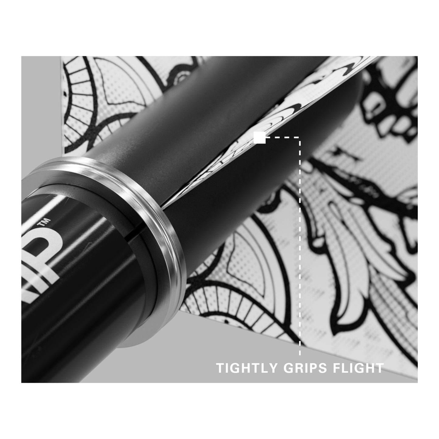 Image showing how Black/White/Red Pro Grip multi pack shafts tightly grip flights