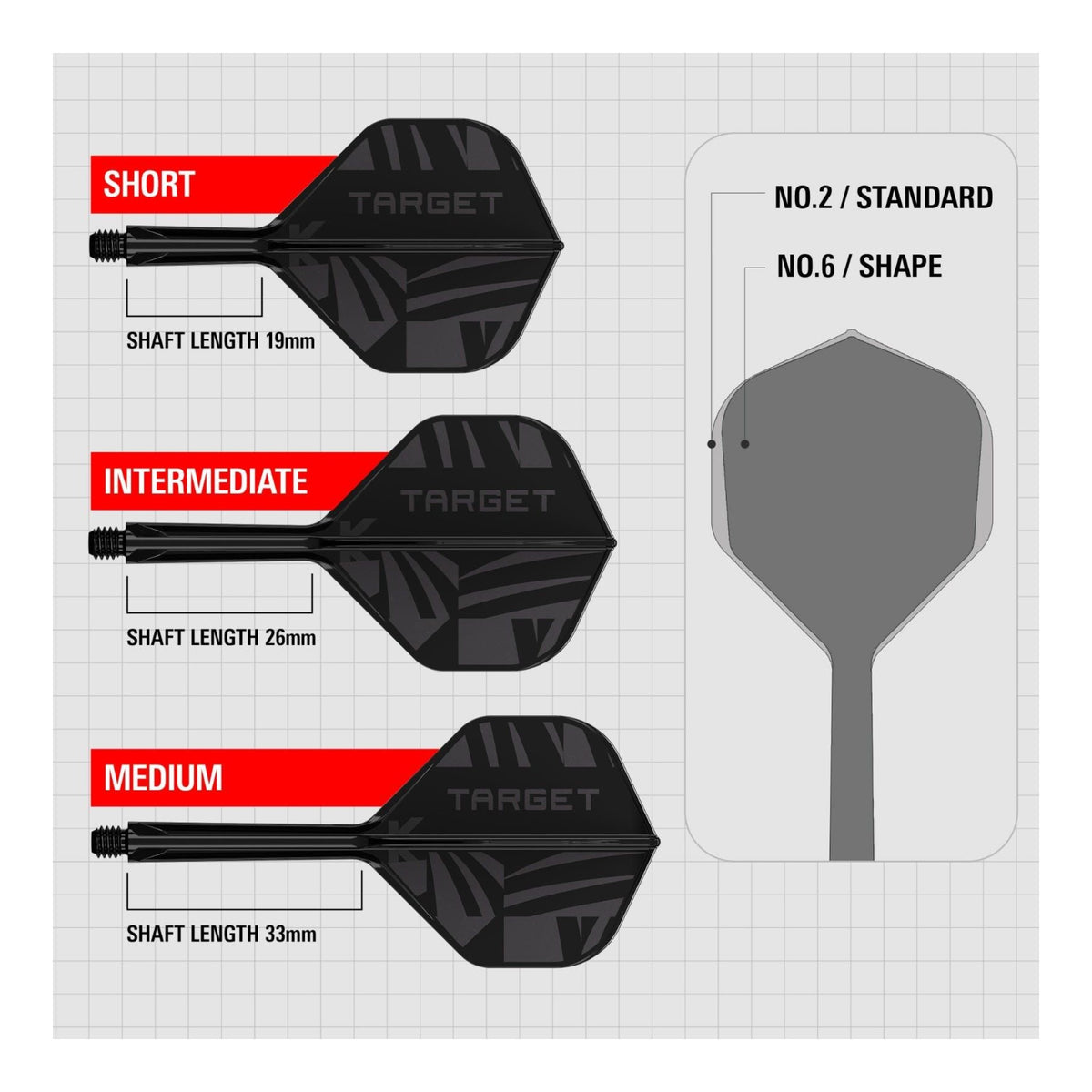 Target Printed K-Flex Black No.2 Dart Flights & Shafts