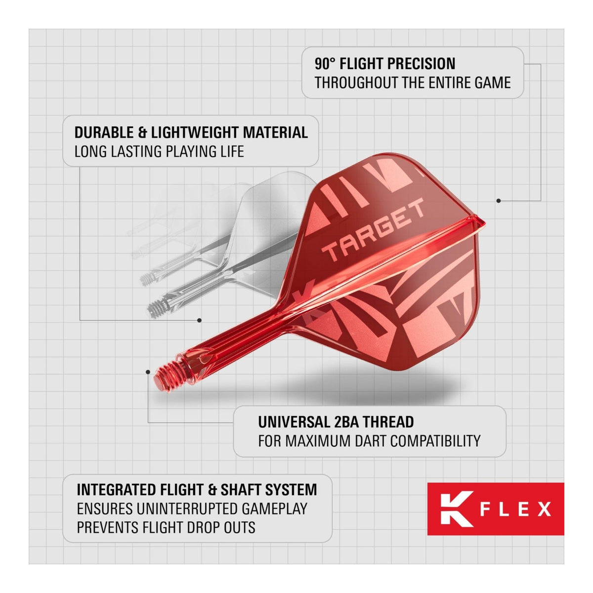 Target Printed K-Flex Red No.2 Integrated Dart Flights & Shafts