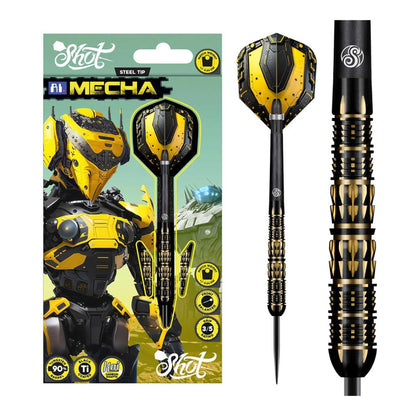 Side profile of the front-loaded Shot AI Mecha dart, highlighting its tapered shape and the extensive "Titan" grip covering the barrel.