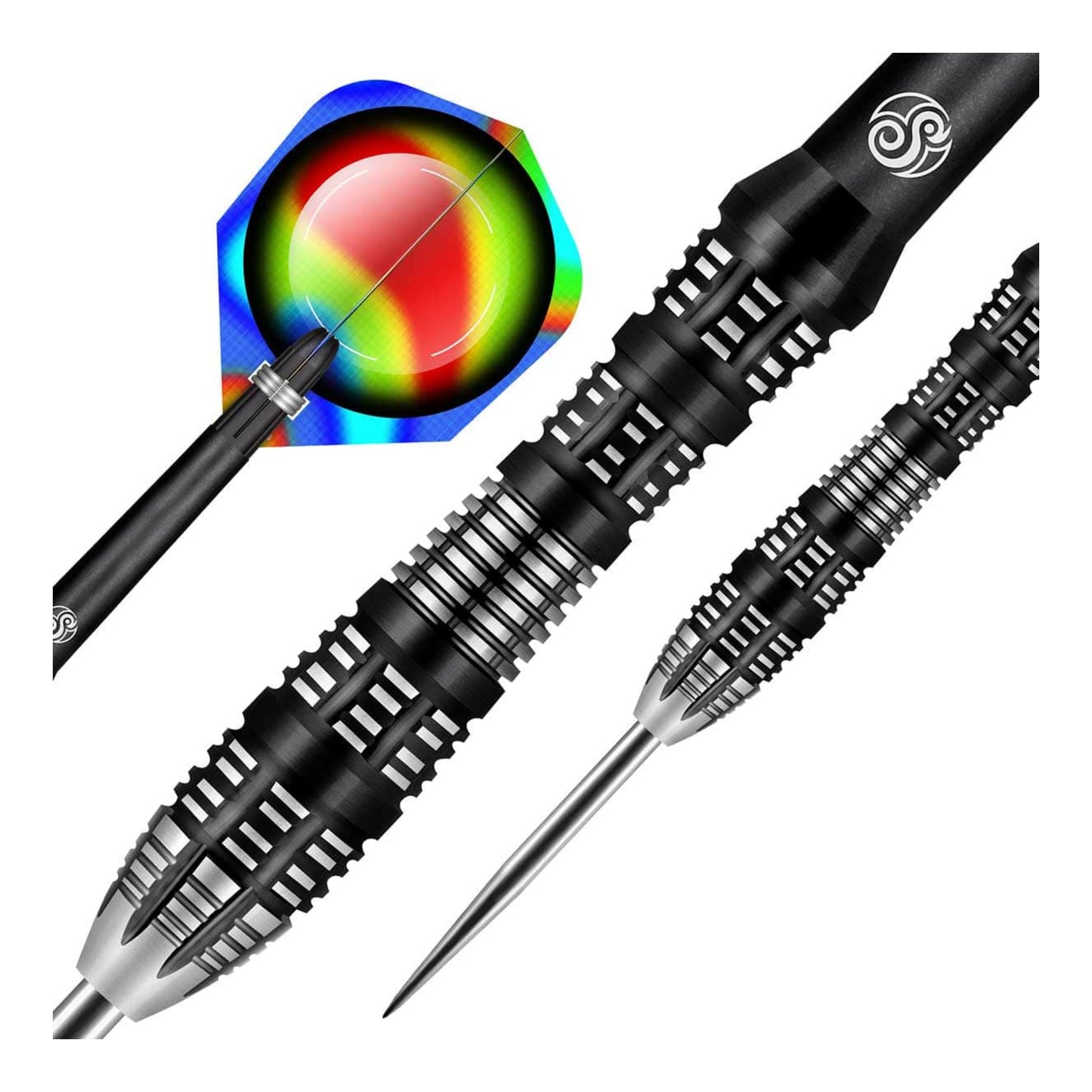 The missile-shaped, center-balanced profile of the 24-gram Shot AI Replicant steel tip dart.