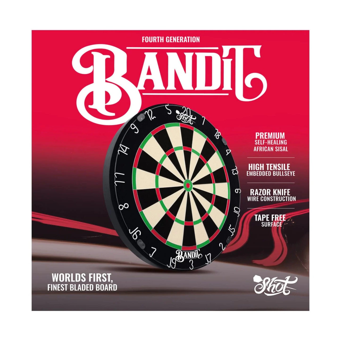 Dartboard with Bandit branding on a red background