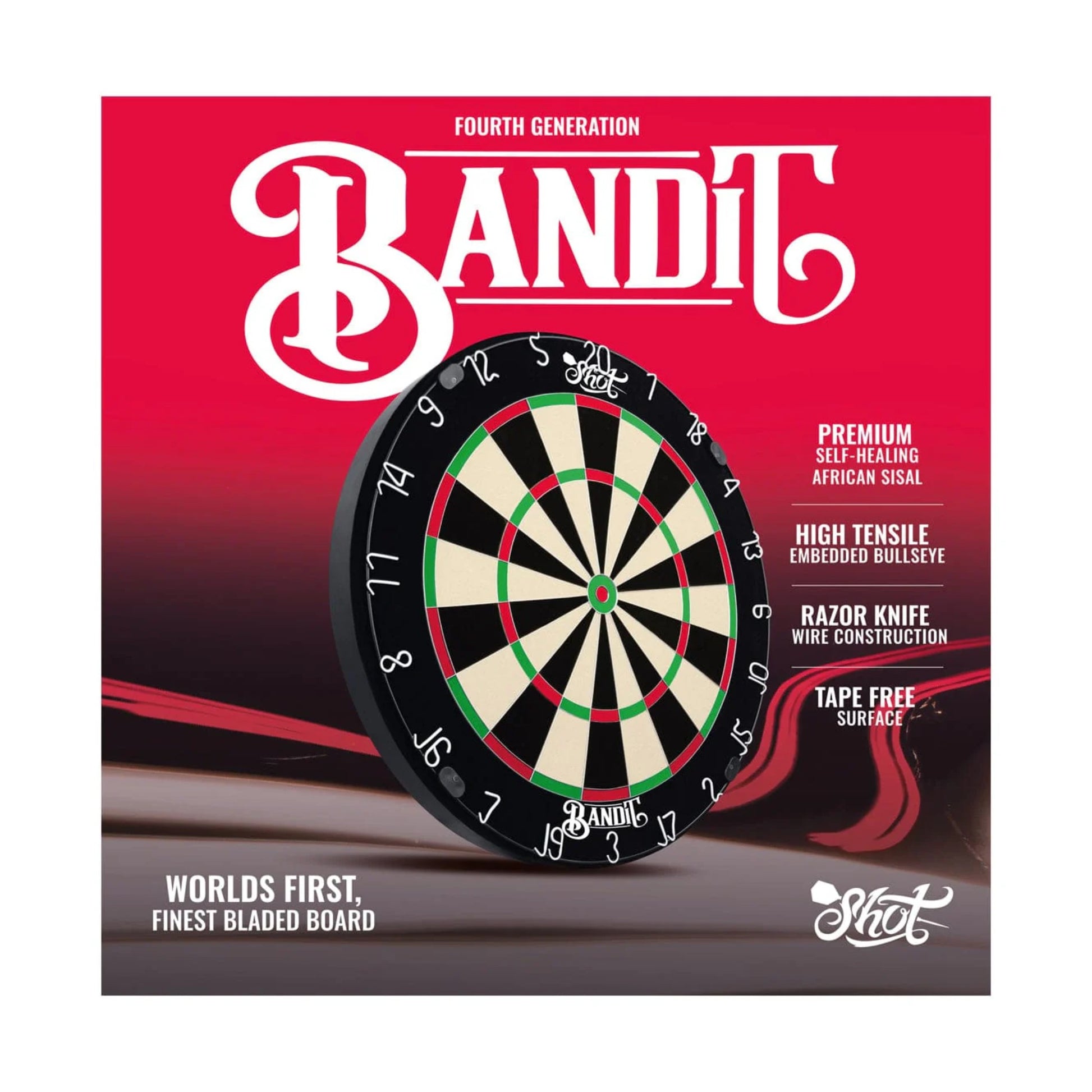 Dartboard with Bandit branding on a red background