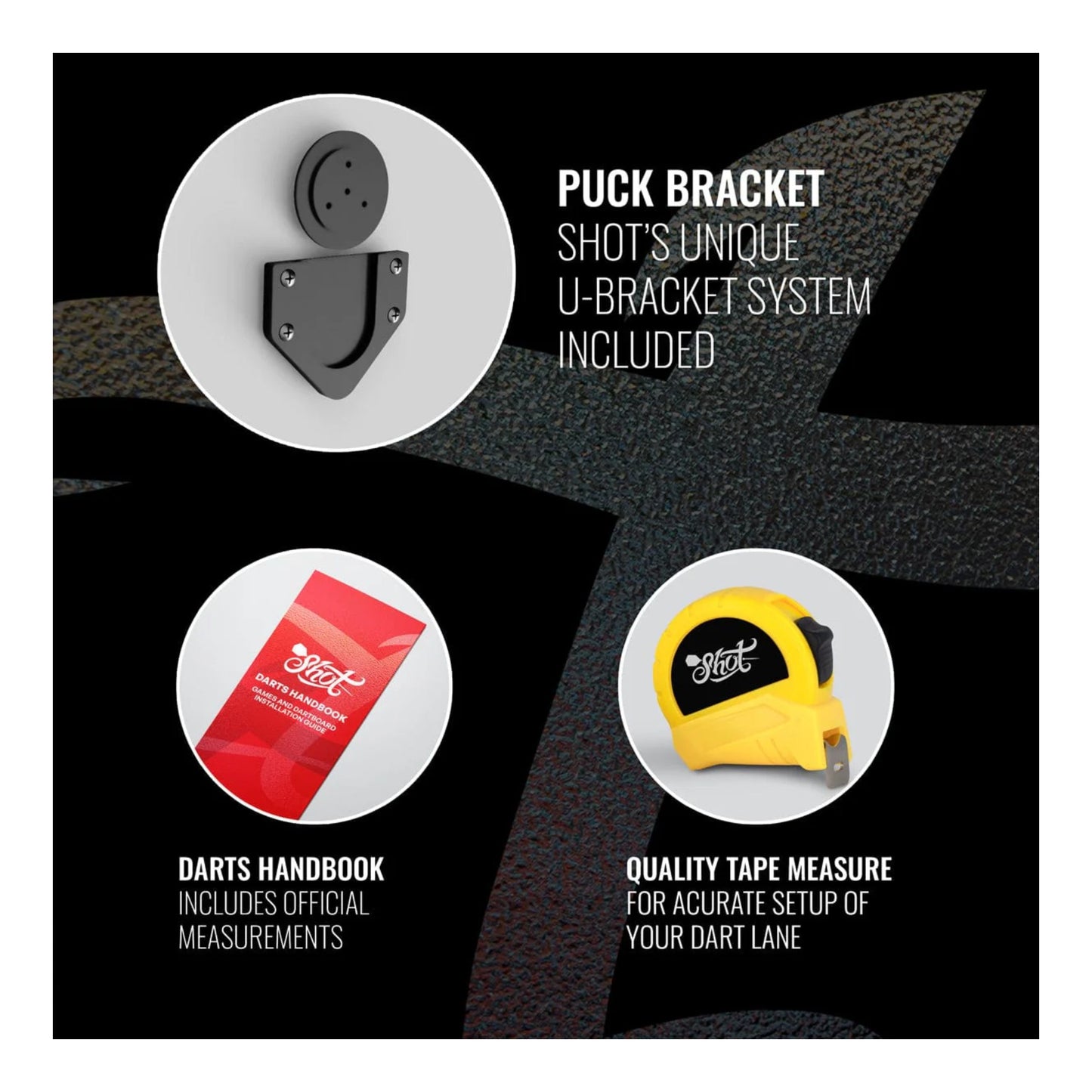 Mounting kit and accessories included with Shot Bandit Gen 4 dartboard