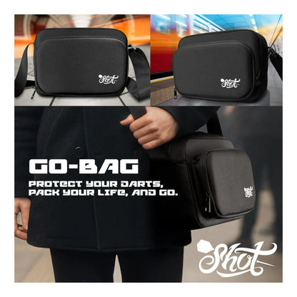 Shot Darts Go Bag lifestyle banner showing shoulder strap and size