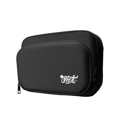 Side profile of Shot Darts Go Bag showing 140mm depth and zipper detail