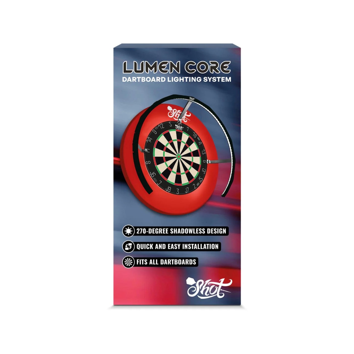 Box contents of Shot Darts Lumen Core including dimmer and wedges