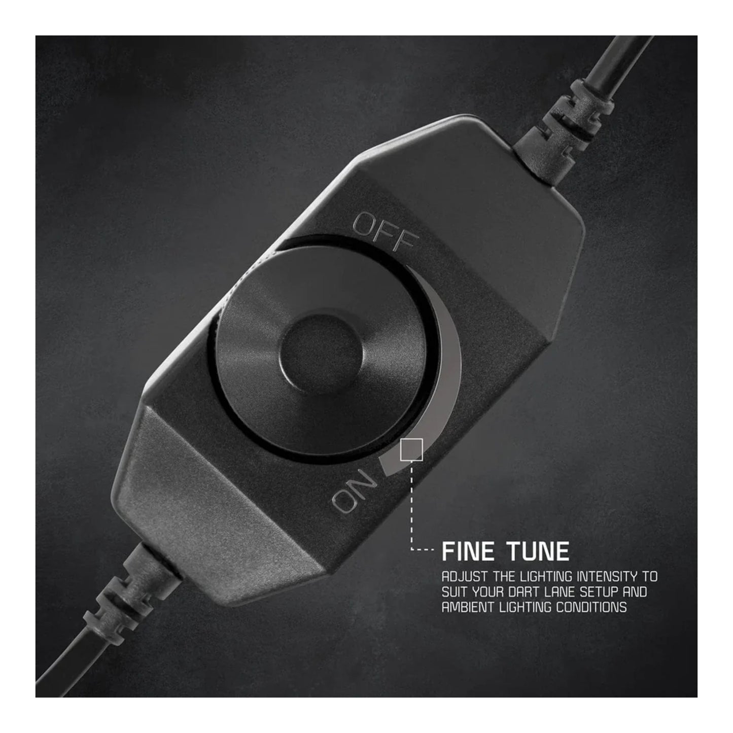 Black light intensity control switch with 'ON' and 'OFF' labels on a dark background.