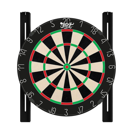 Voyager Dartboard Door Hanger attached to a door, showcasing the portable, adjustable design without wall damage