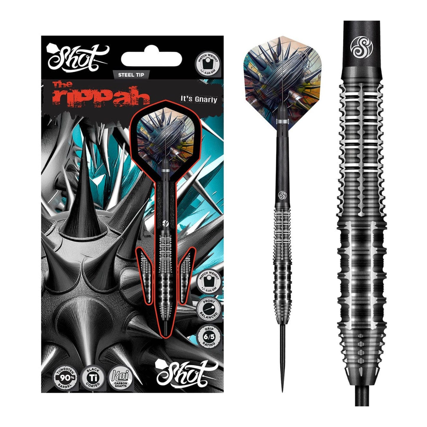 Side profile of the front-weighted, torpedo-shaped Gnarly Rippah dart, highlighting the full nose-to-tail, high-traction grip texture.