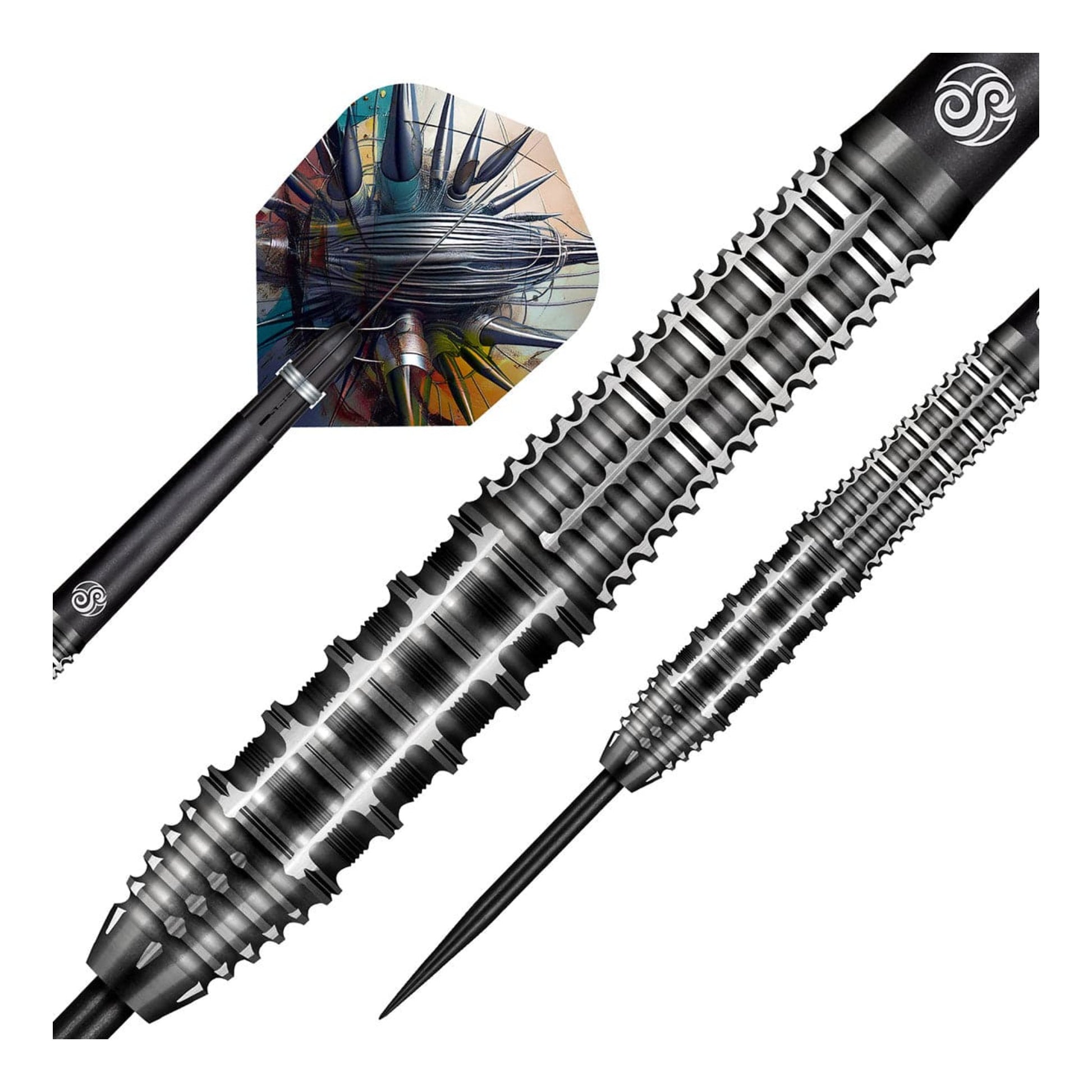 A close-up macro shot of the Shot Gnarly Rippah dart barrel, detailing the aggressive "Pillar Ring" front grip and the savage rear V-cuts.