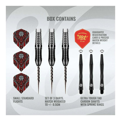 Three Tribal Weapon Savage darts with black carbon shafts on dark background
