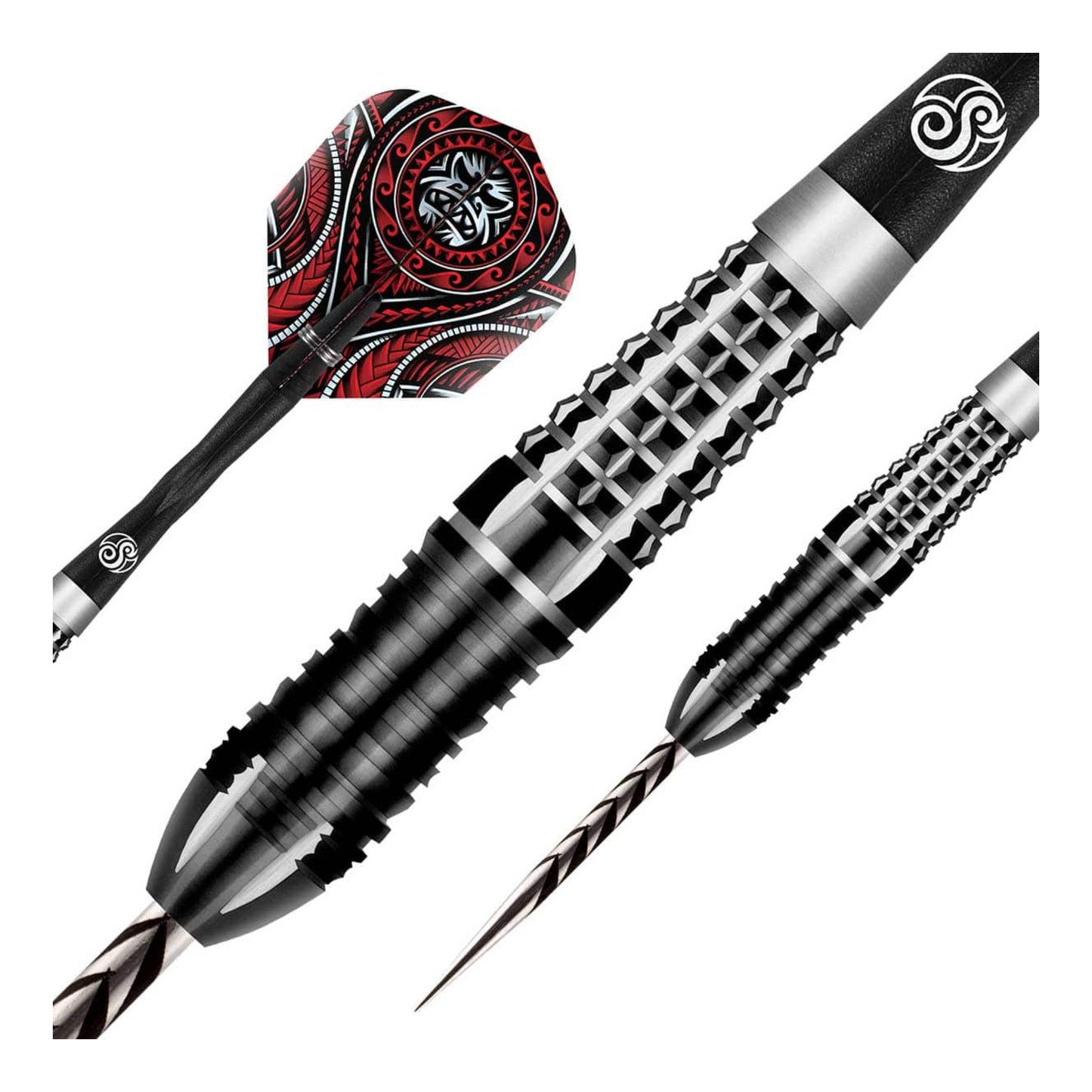 Close up of Tribal Weapon Savage dart barrel showing scalloped bomber shape and spine grip