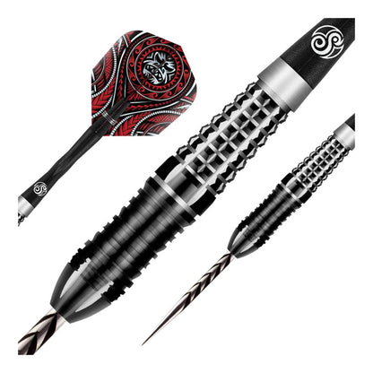 Close up of Tribal Weapon Savage dart barrel showing scalloped bomber shape and spine grip