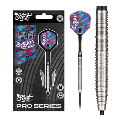 Full assembly of Bradley Brooks Gen 2 darts with flights and shafts