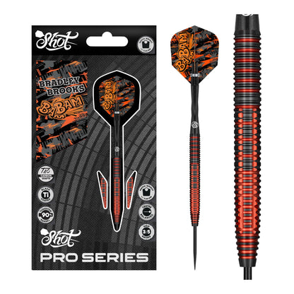 Full assembly of Bradley Brooks 90 percent tungsten steel tip darts with flights