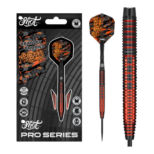 Full assembly of Bradley Brooks 90 percent tungsten steel tip darts with flights