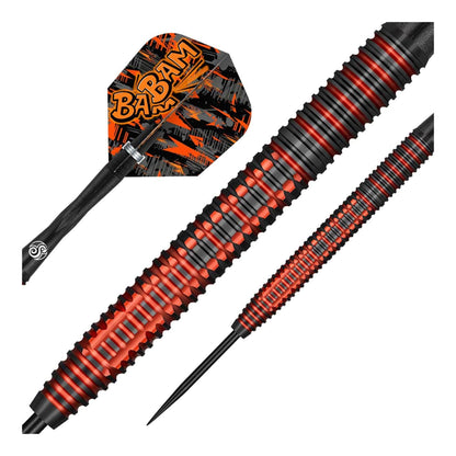 Close up of Bradley Brooks dart barrel showing black titanium coating and ring grip