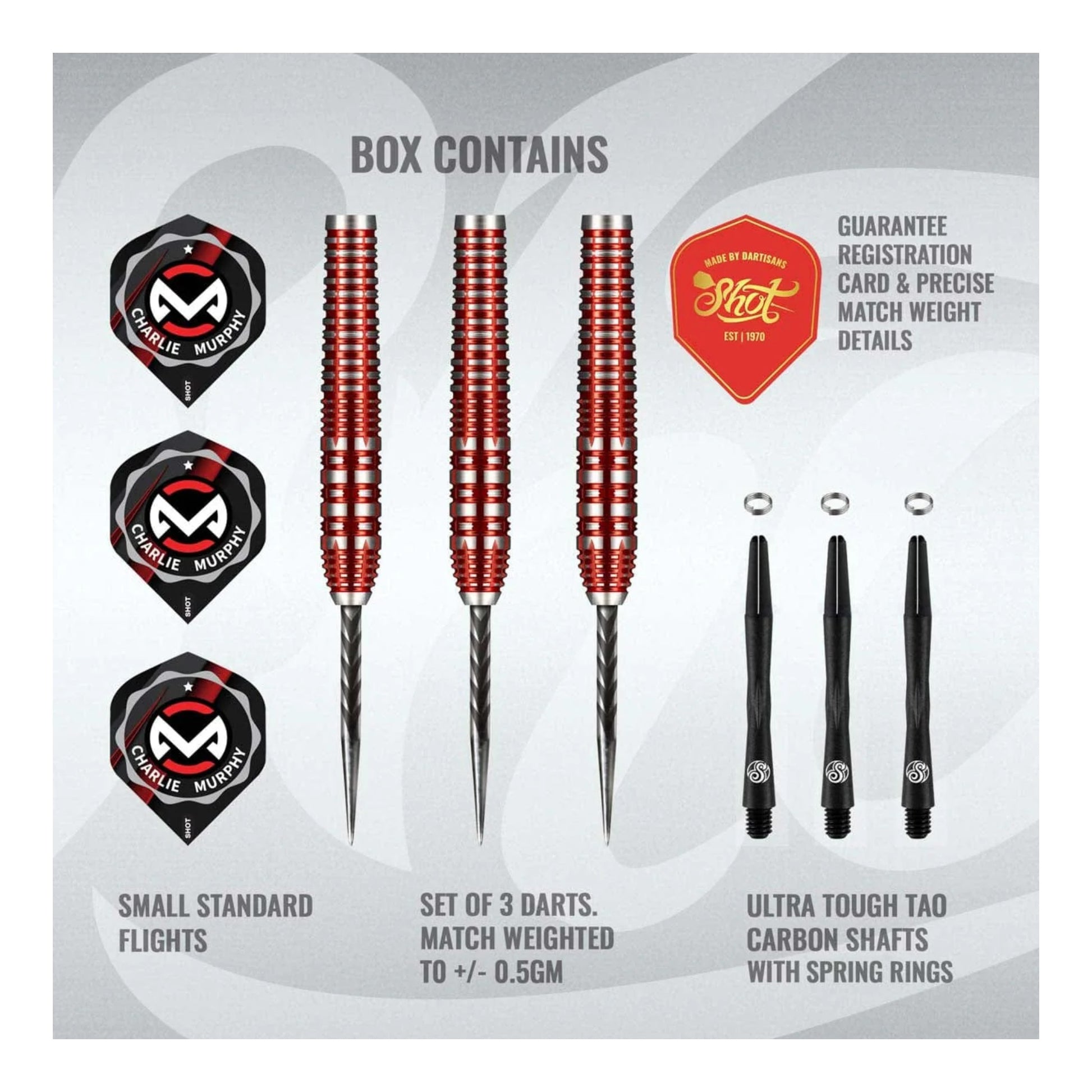 Shot Collab Charlie Murphy steel tip dart set 90 percent tungsten full packaging and flights