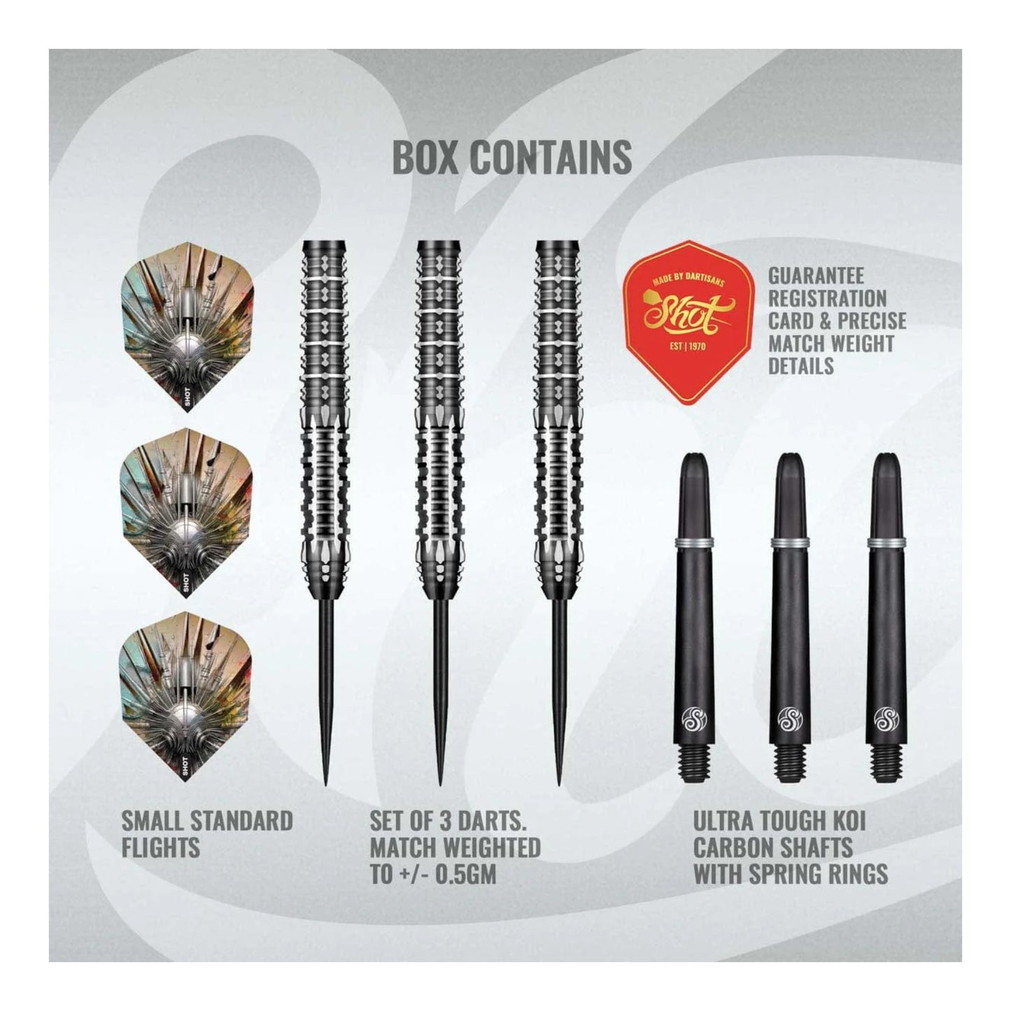 Shot Darts Gnarly Shredda packaging and full dart assembly on display