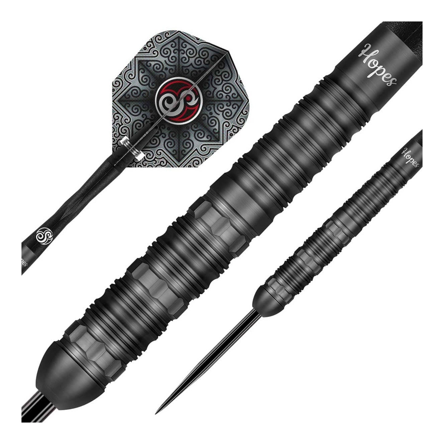 Close up of Haupai Puha dart barrel showing square cuts and black titanium coating