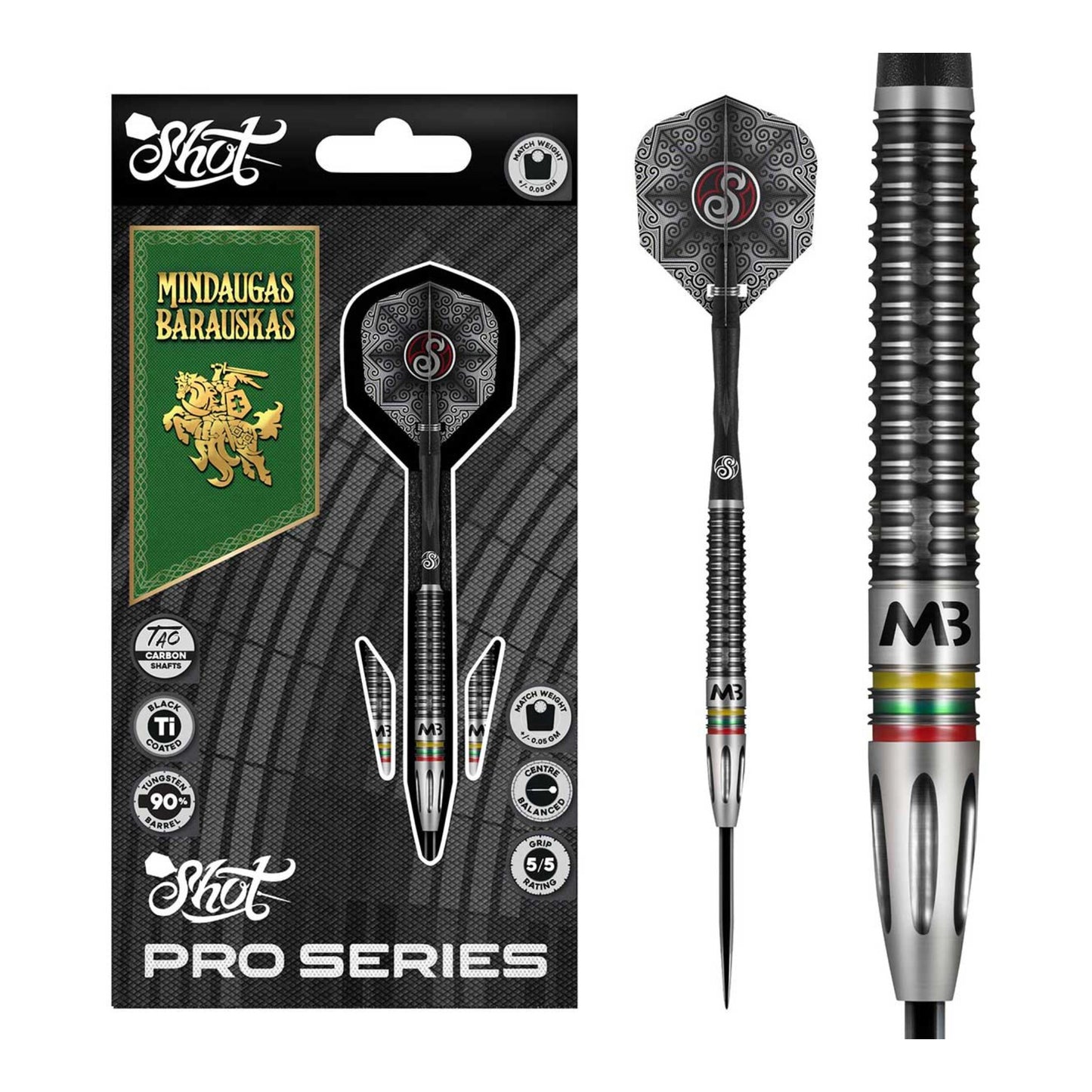 Full assembly of Mindaugas Barauskas 90 percent tungsten steel tip darts with flights