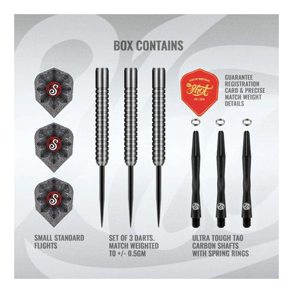 Shot Pro Series Raymond Smith steel tip dart set packaging and full contents