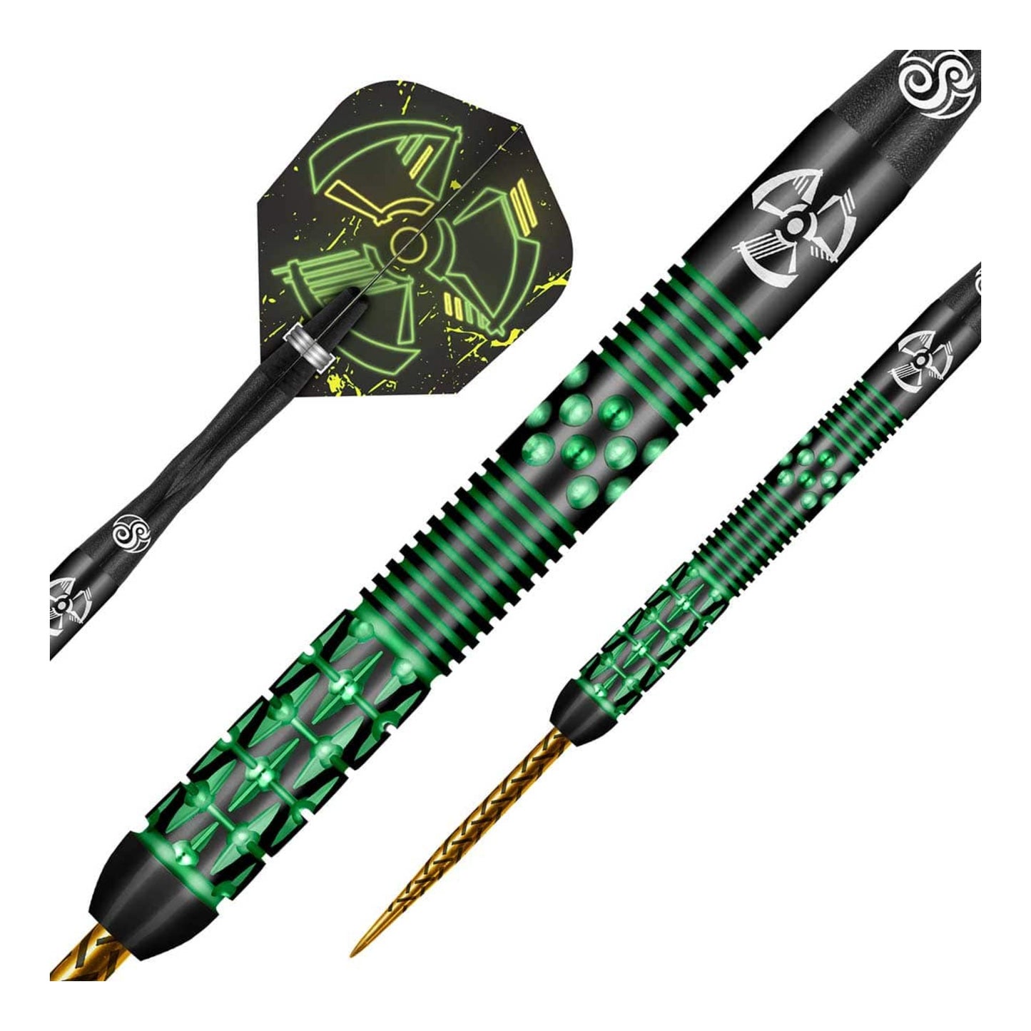 Close up of Stowe Buntz 2.0 dart barrel showing black titanium coating and atomized dimple cuts