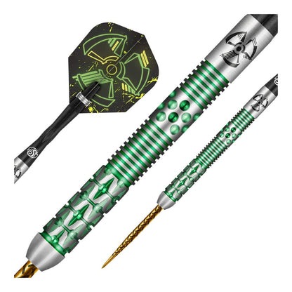 Close up of Stowe Buntz 2.0 dart barrel showing green PCT coating and fusion grip