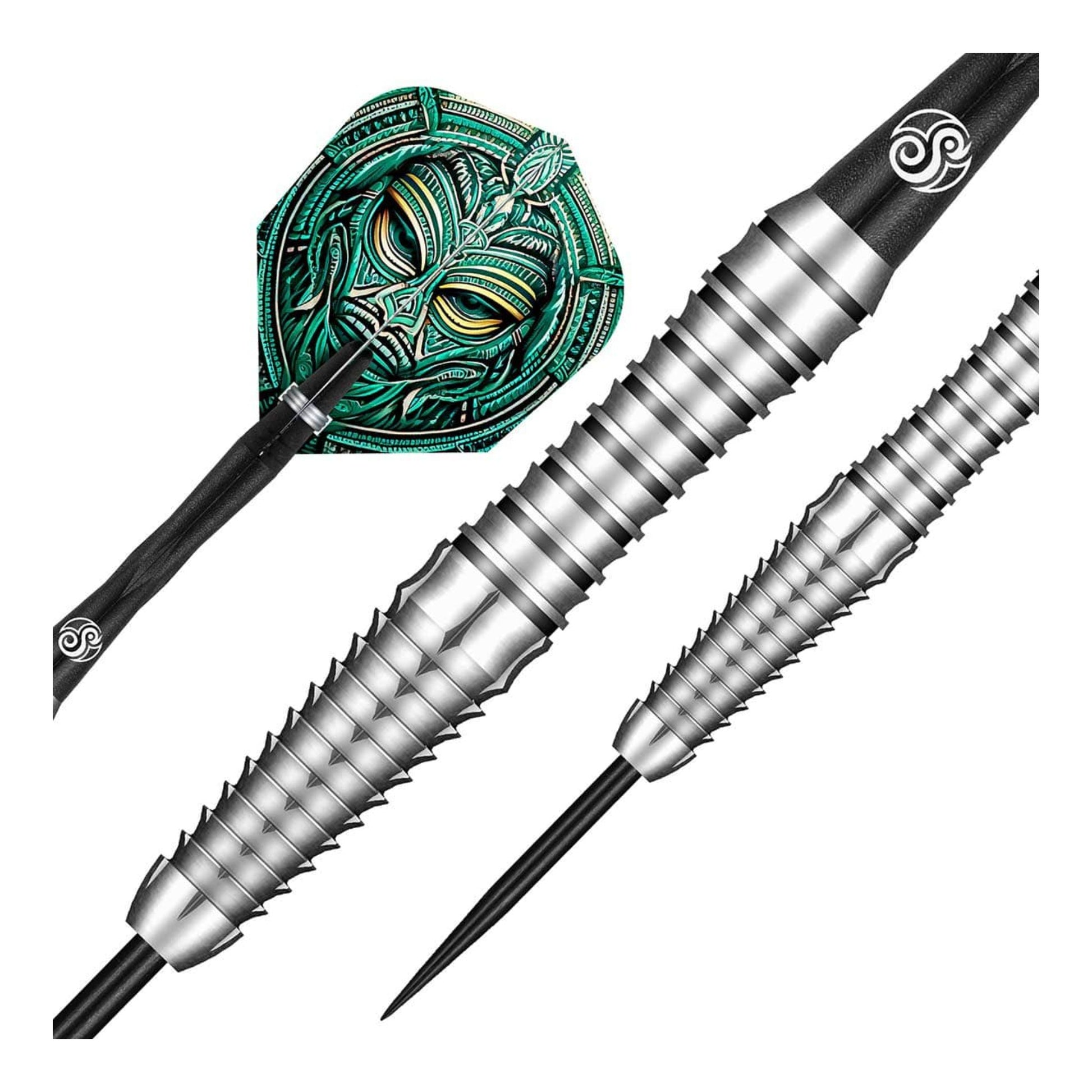 Close up of Tribal Weapon Toki dart barrel showing telescopic shark grip and rear scallop