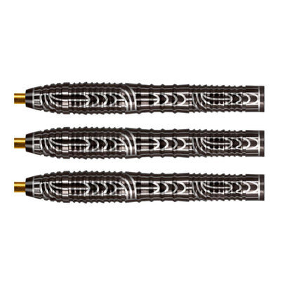 Close up of Shot Warrior Rutene dart barrels showing mid-barrel scallop and shark grip