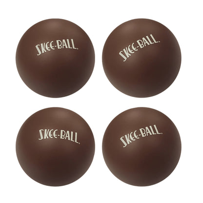 Close up of four authentic Skee-Ball branded rubber game balls
