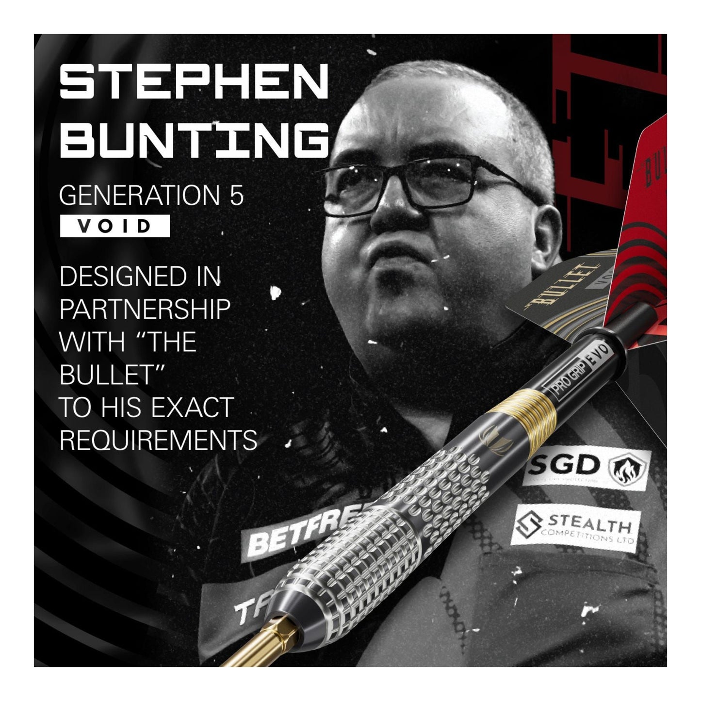 Stephen Bunting G5 Void Darts with his photo