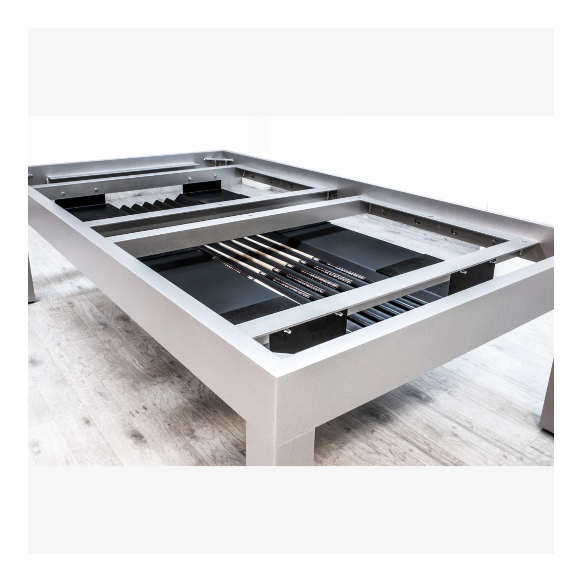 Diagram showing the internal aluminum frame structure of the Storm table.