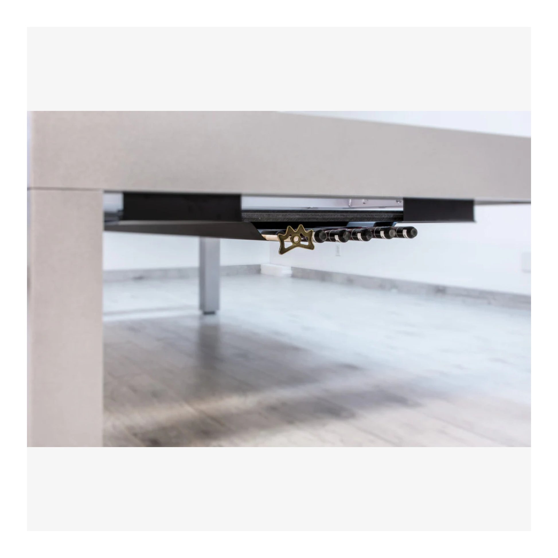 Close-up of a modern dining table.