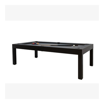Black pool table with accessories on a white background
