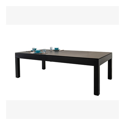 Black rectangular table with a white background