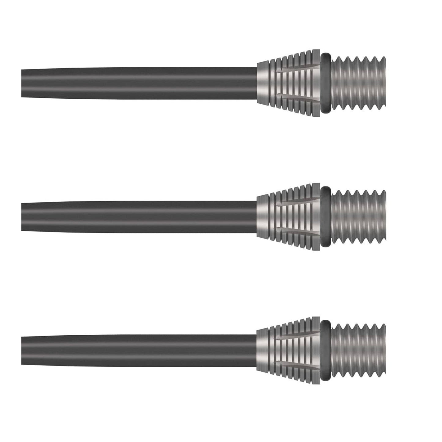 Three Tactra 34mm steel tip dart conversion points lined up side by side