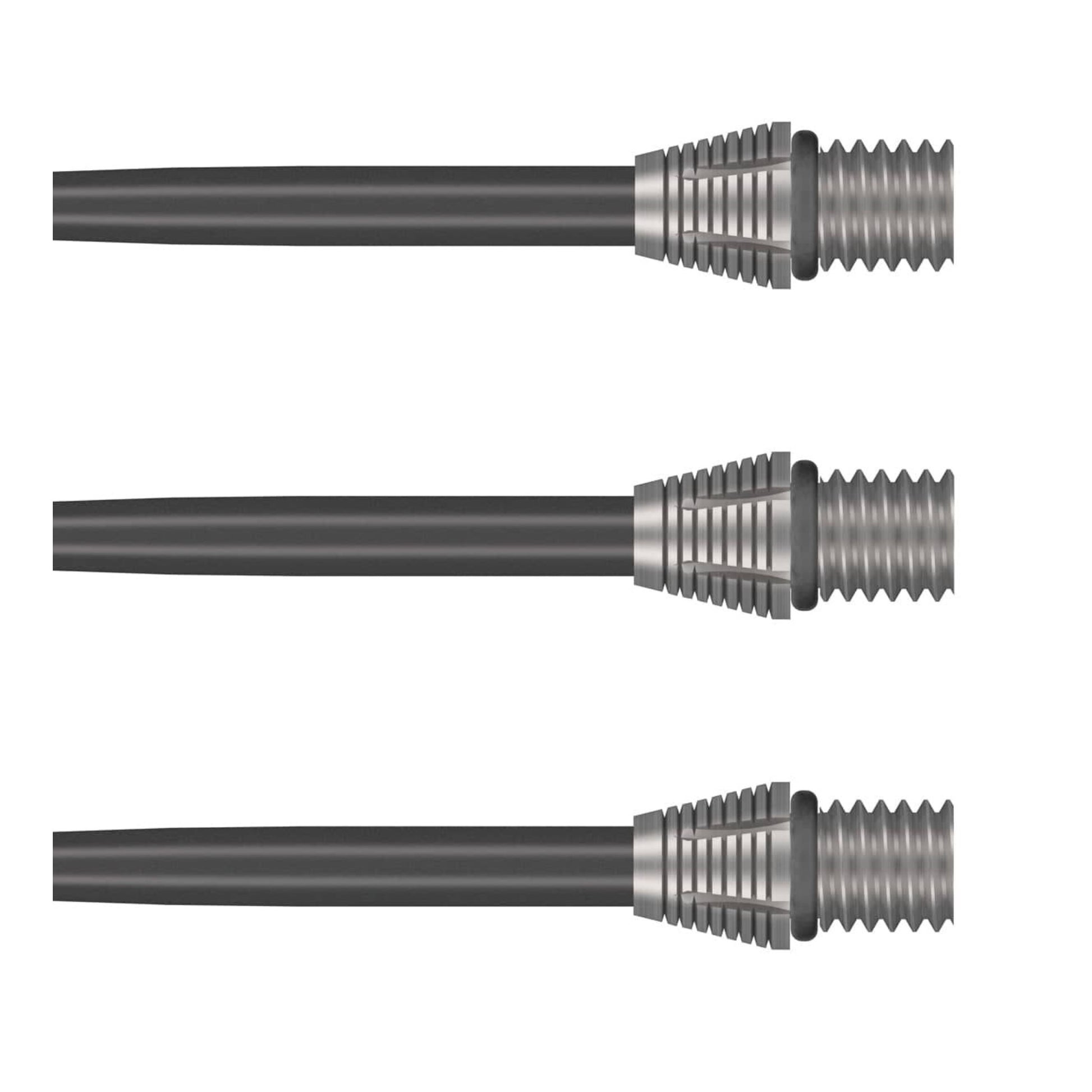 Three Tactra 34mm steel tip dart conversion points lined up side by side