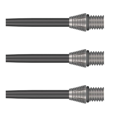 Three Tactra 34mm steel tip dart conversion points lined up side by side