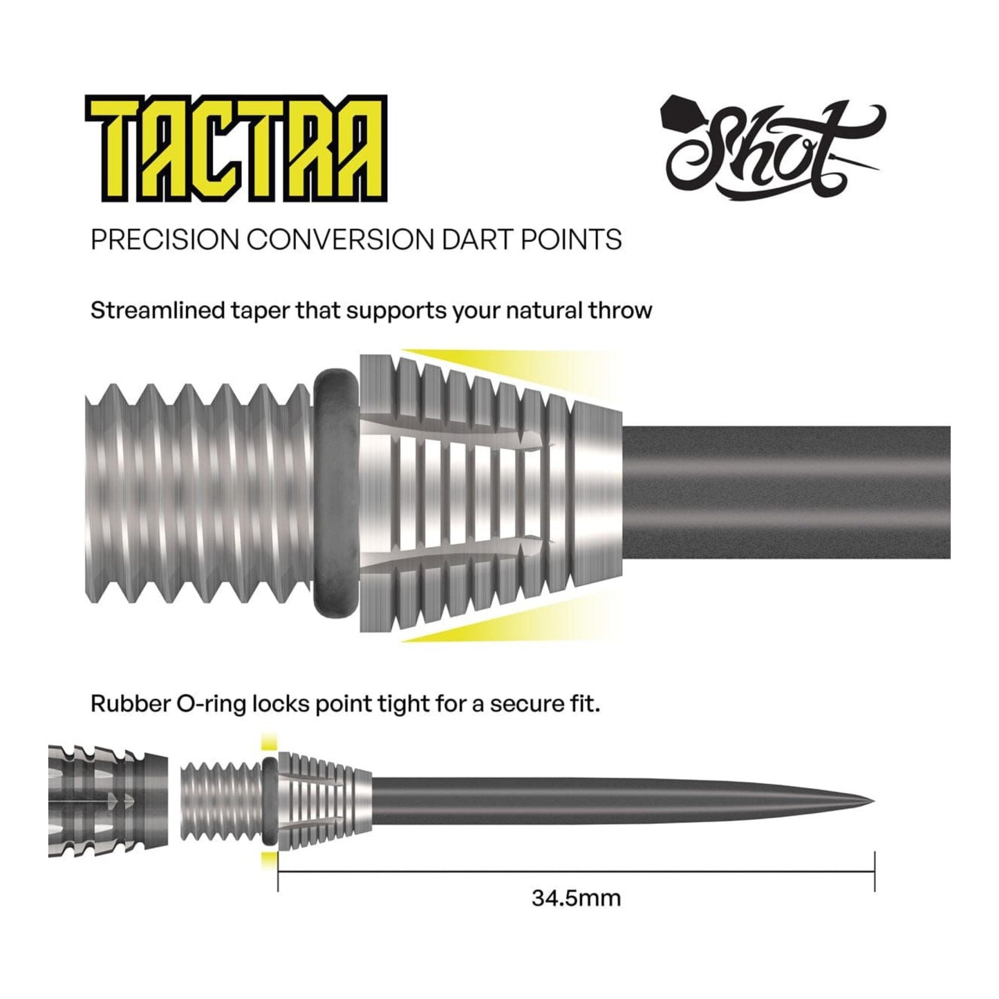 Close up of silver Tactra Conversion Point 34mm showing notched scallop design